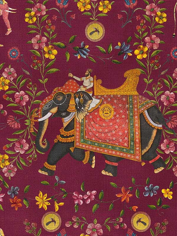 Aristocracy fabric in mauve yellow red black color - pattern number WP20403 - by Mind the Gap in the Wallpaper Collectables collection
