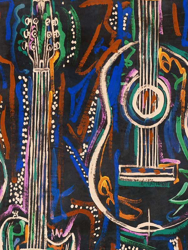 Harmony wallpaper in dark black blue green orange color - pattern number WP20614 - by Mind the Gap in the Woodstock collection