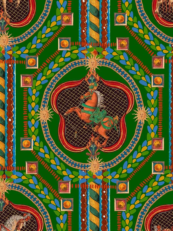Venetian Ornament fabric in green color - pattern number WP20768 - by Mind the Gap in the Orient Express collection