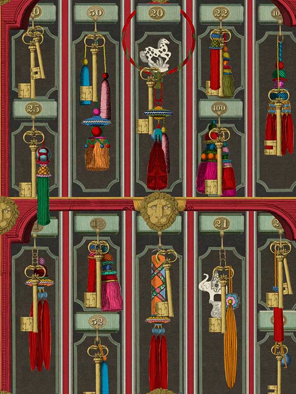 Grand Suite Keys fabric in anthracite color - pattern number WP20774 - by Mind the Gap in the Orient Express collection