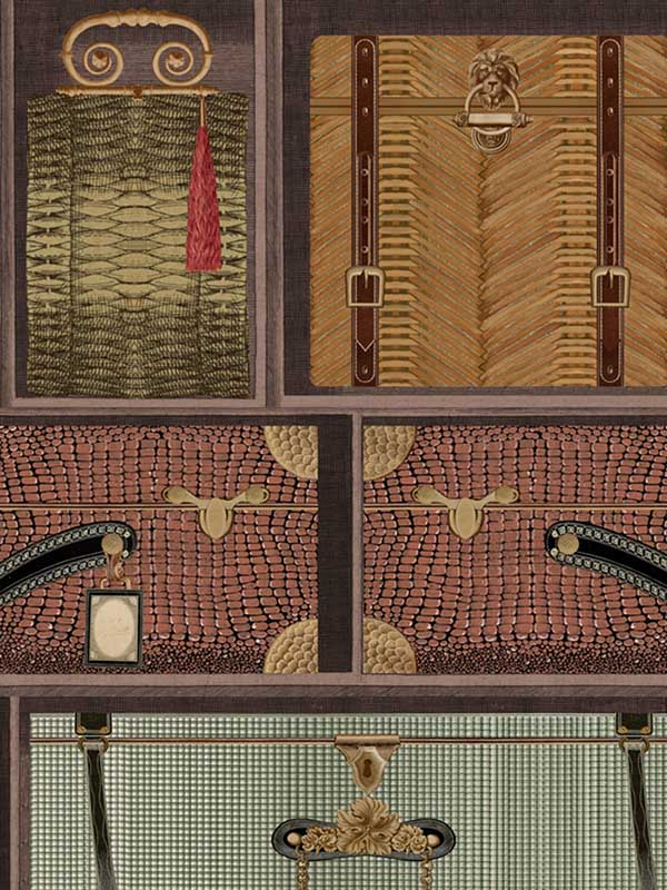 The Luggage Car fabric in green color - pattern number WP20782 - by Mind the Gap in the Orient Express collection