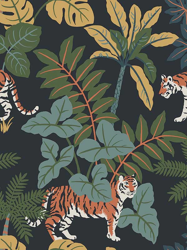 Caspian Jungle Prowl wallpaper in navy color - pattern number 4146-27248 - by A Street Prints in the Harmony collection
