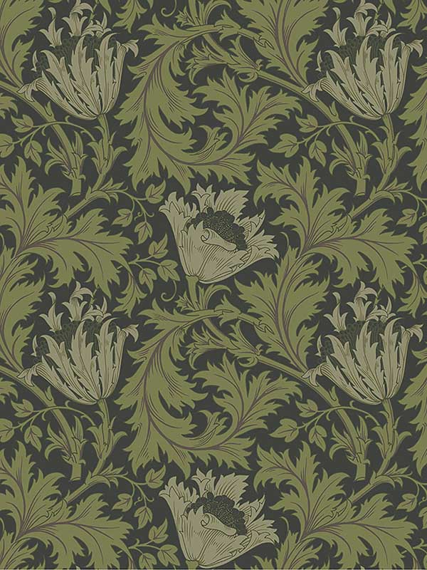 Anemone Floral Trail fabric in dark green color - pattern number 4153-82005 - by A Street Prints in the Hidden Treasures Volume 1 collection