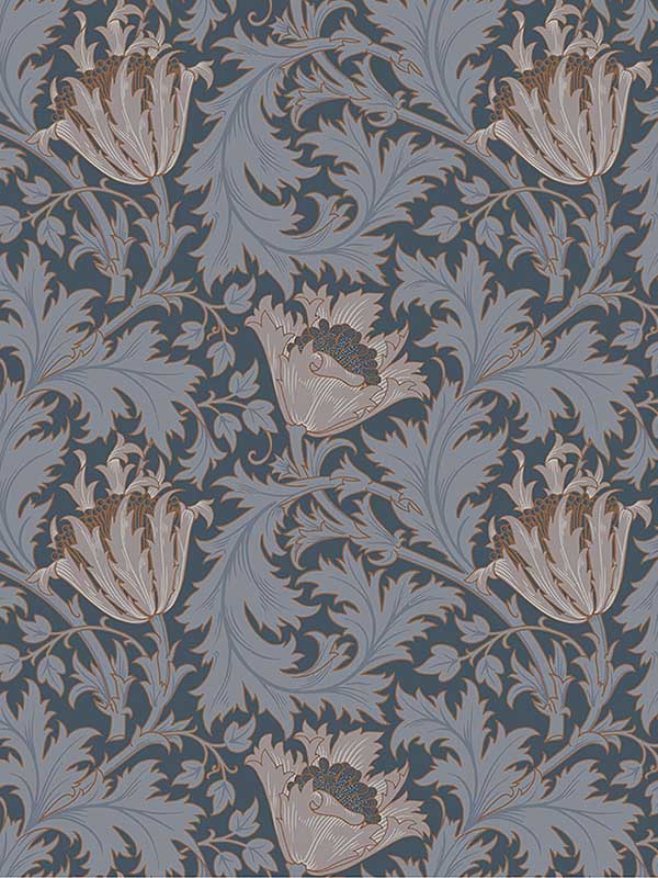 Anemone Floral Trail fabric in dark blue color - pattern number 4153-82006 - by A Street Prints in the Hidden Treasures Volume 1 collection