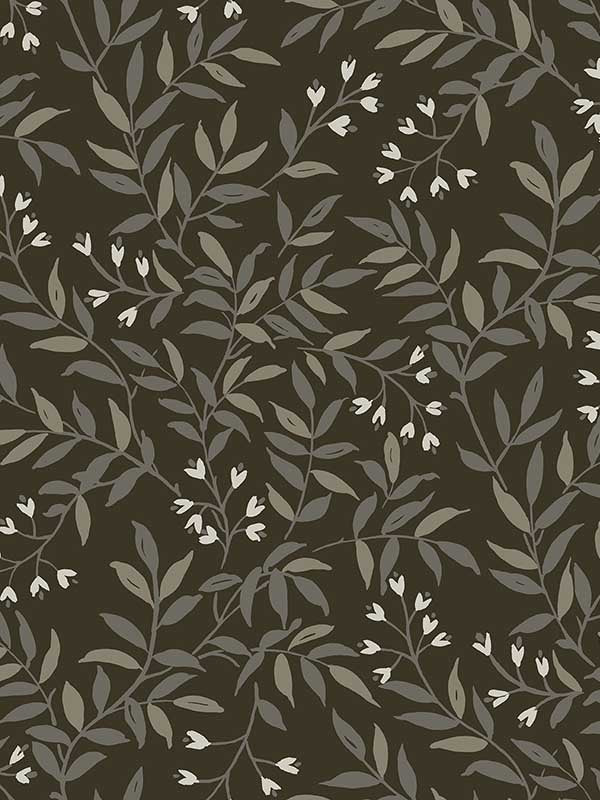 Senna Budding Vines wallpaper in black color - pattern number 4134-72519 - by Chesapeake in the Wildflower collection
