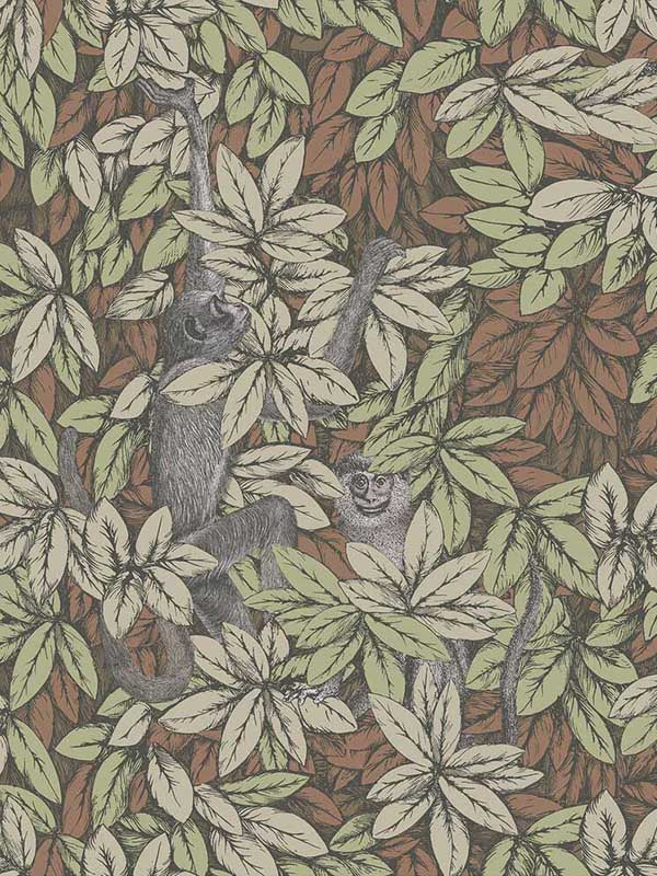 Foglie E Scimmie fabric in orange color - pattern number 123/10047.CS.0 - by Cole and Son in the Fornasetti Senza Tempo II collection