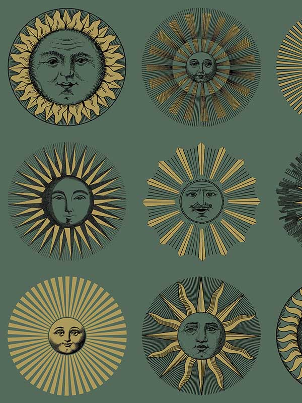 Soli fabric in emerald and gold color - pattern number 123/1005.CS.0 - by Cole and Son in the Fornasetti Senza Tempo II collection