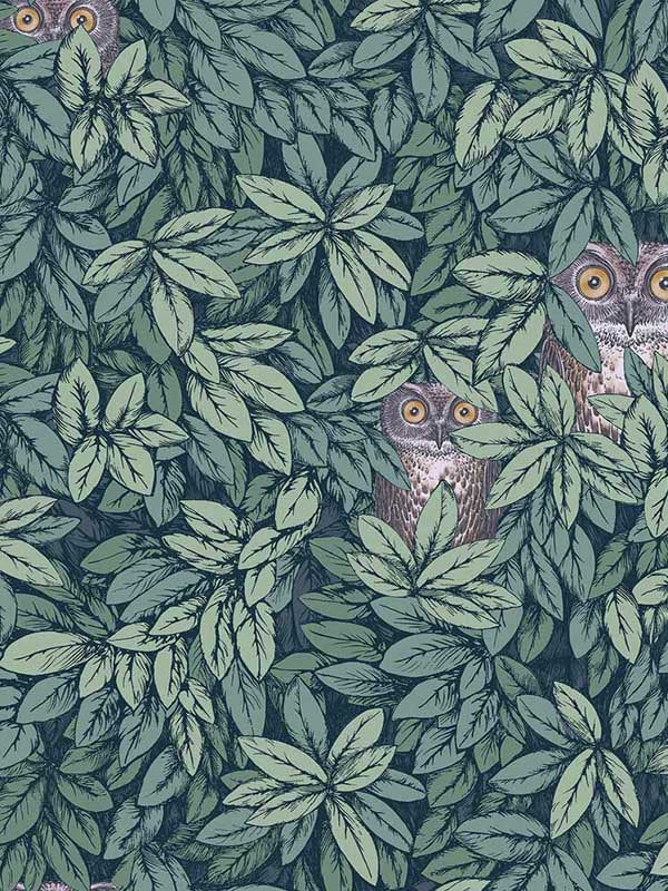 Foglie E Civette fabric in viridian color - pattern number 123/11051.CS.0 - by Cole and Son in the Fornasetti Senza Tempo II collection