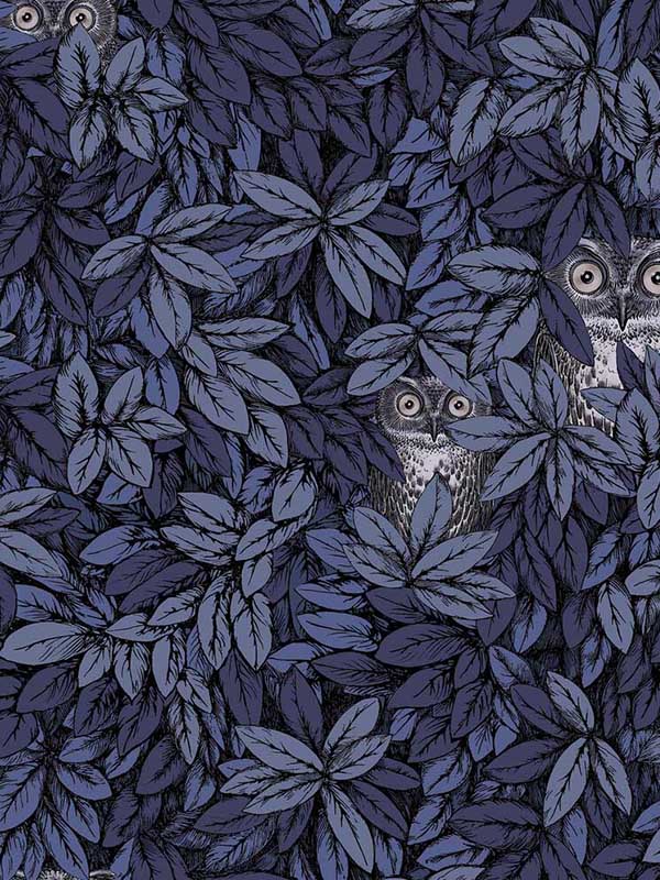 Foglie E Civette wallpaper in midnight color - pattern number 123/11053.CS.0 - by Cole and Son in the Fornasetti Senza Tempo II collection