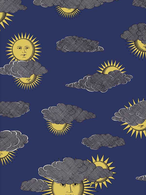 Soli E Nuvole fabric in yellow blue color - pattern number 123/2006.CS.0 - by Cole and Son in the Fornasetti Senza Tempo II collection