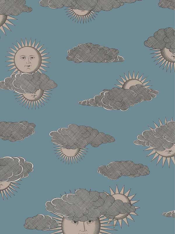Soli E Nuvole fabric in teal color - pattern number 123/2010.CS.0 - by Cole and Son in the Fornasetti Senza Tempo II collection