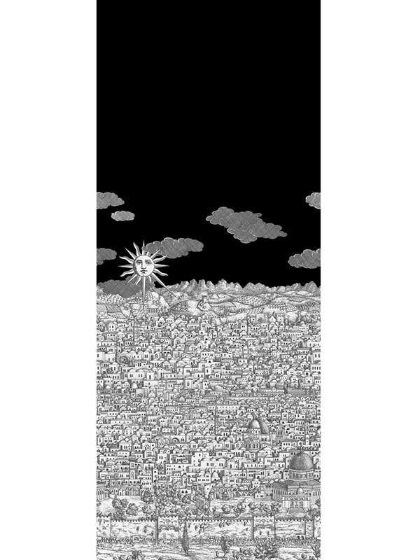 Vista Mediterranea fabric in charcoal color - pattern number 123/3012.CS.0 - by Cole and Son in the Fornasetti Senza Tempo II collection