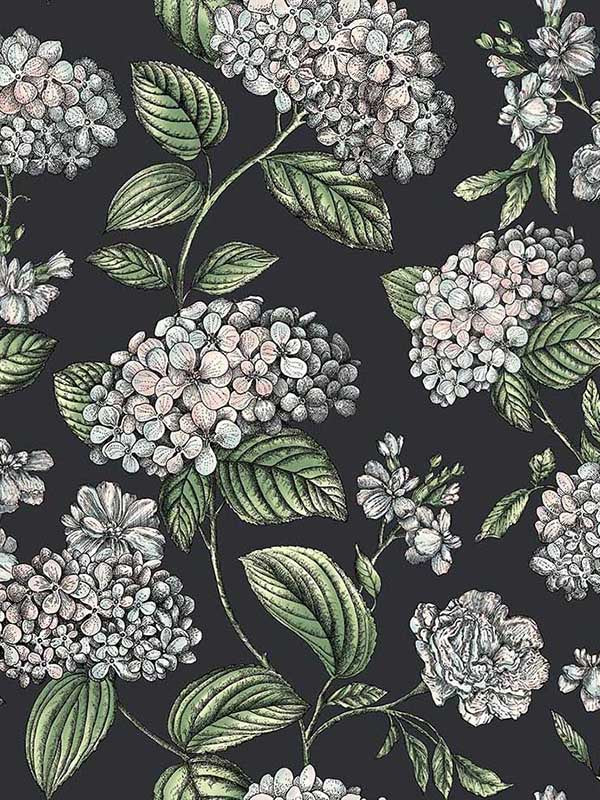 Ramo Di Ortensia fabric in charcoal color - pattern number 123/8038.CS.0 - by Cole and Son in the Fornasetti Senza Tempo II collection