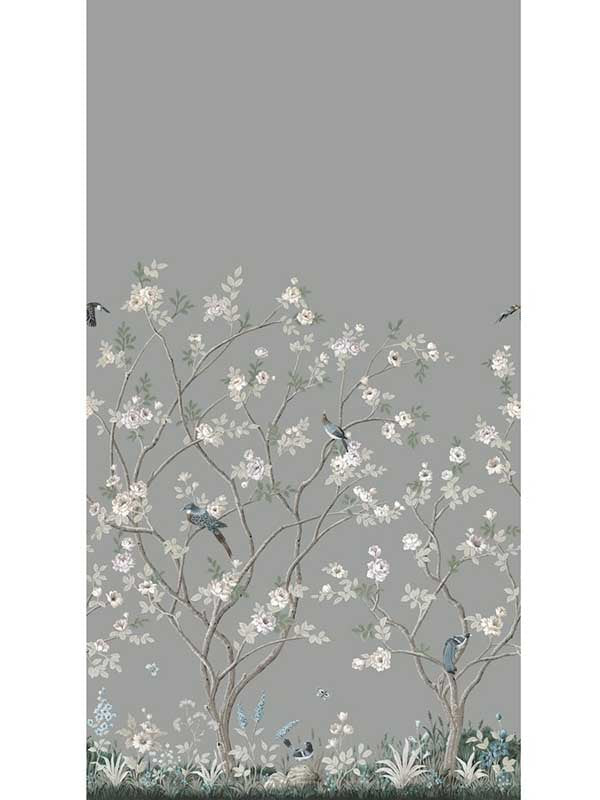 Lingering Garden mural in grey color - pattern number MU0313M - by Ronald Redding in the Classics collection