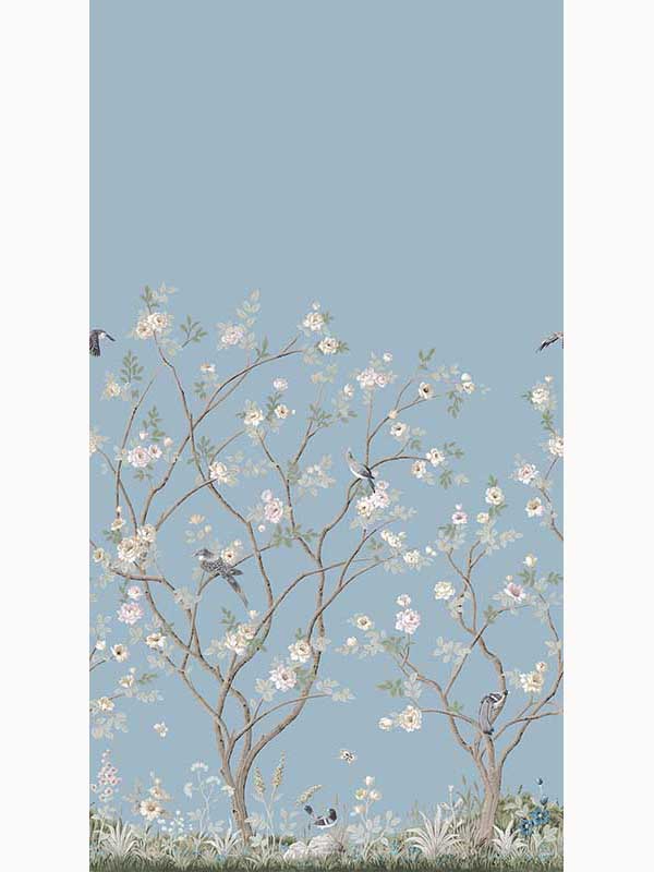 Lingering Garden mural in sky blue color - pattern number MU0314M - by Ronald Redding in the Classics collection