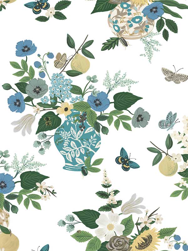 Flower Studies wallpaper in blue color - pattern number RF7401 - by Rifle Paper Co in the Rifle Paper Co Third Edition collection