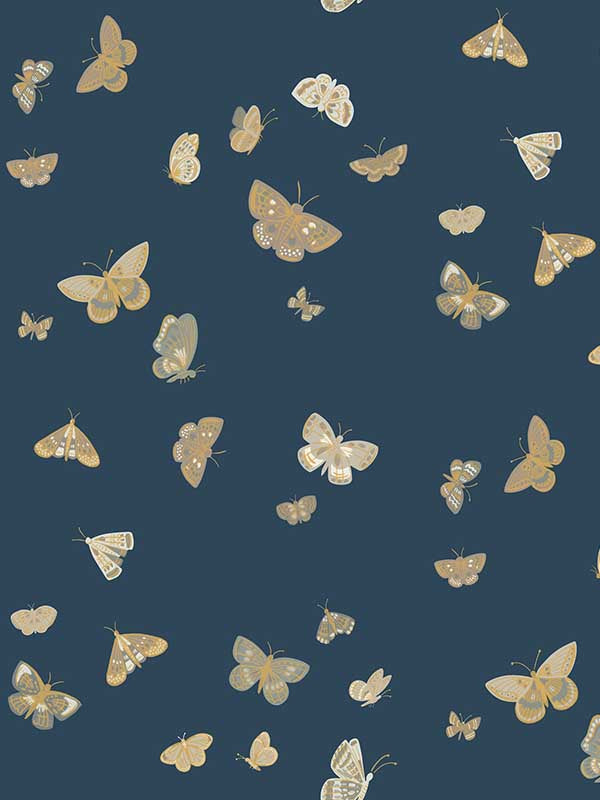 Butterfly House fabric in navy color - pattern number RF7415 - by Rifle Paper Co in the Rifle Paper Co Third Edition collection