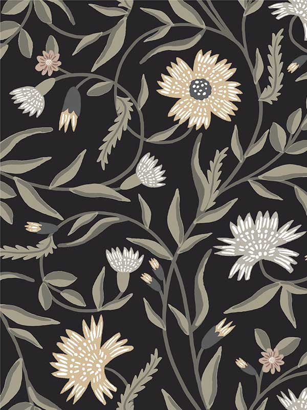 Aster fabric in black color - pattern number RF7434 - by Rifle Paper Co in the Rifle Paper Co Third Edition collection
