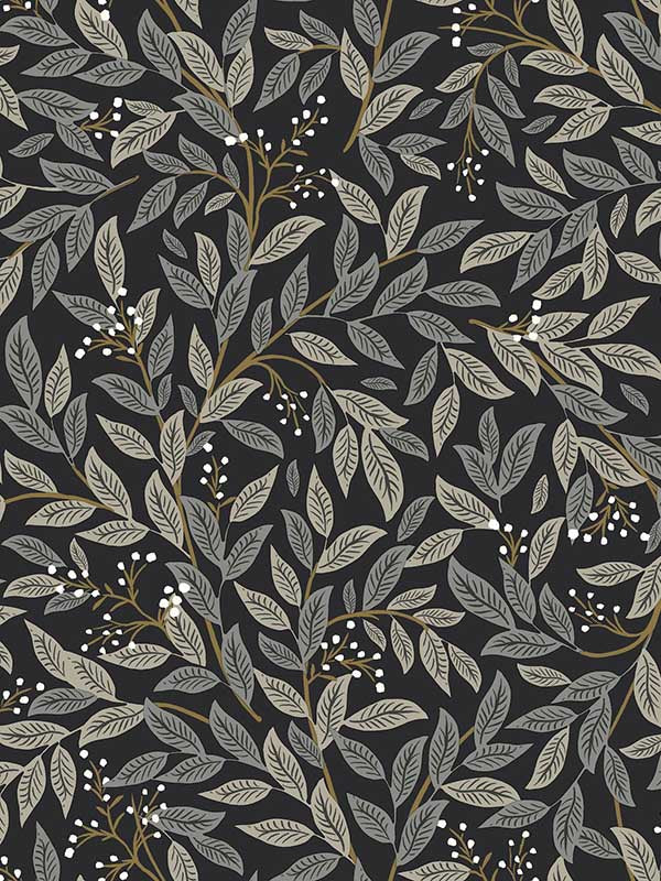 Willowberry fabric in black color - pattern number RF7462 - by Rifle Paper Co in the Rifle Paper Co Third Edition collection
