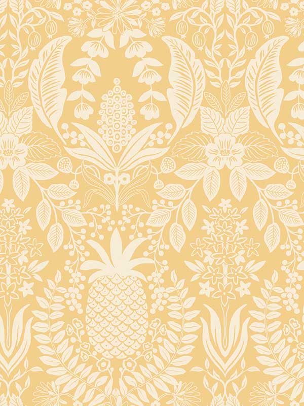 Pineapple Damask fabric in yellow color - pattern number RF7481 - by Rifle Paper Co in the Rifle Paper Co Third Edition collection
