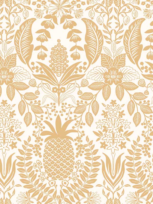 Pineapple Damask fabric in gold color - pattern number RF7482 - by Rifle Paper Co in the Rifle Paper Co Third Edition collection