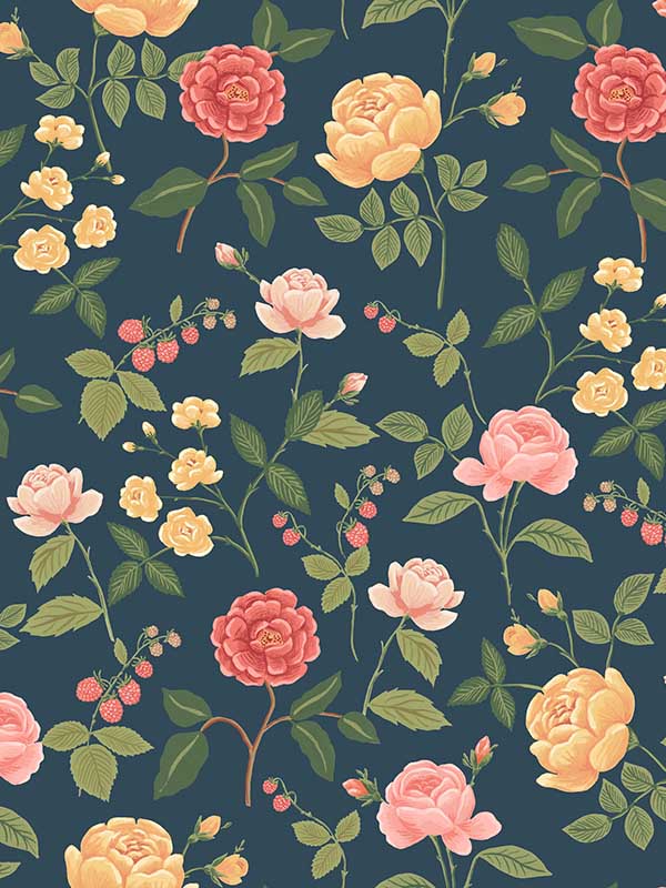 Roses wallpaper in navy color - pattern number RF7544 - by Rifle Paper Co in the Rifle Paper Co Third Edition collection