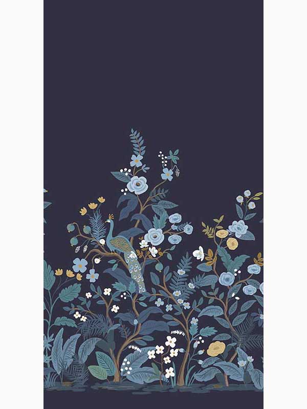 Peacock mural in navy color - pattern number RP7396M - by Rifle Paper Co in the Rifle Paper Co Third Edition collection