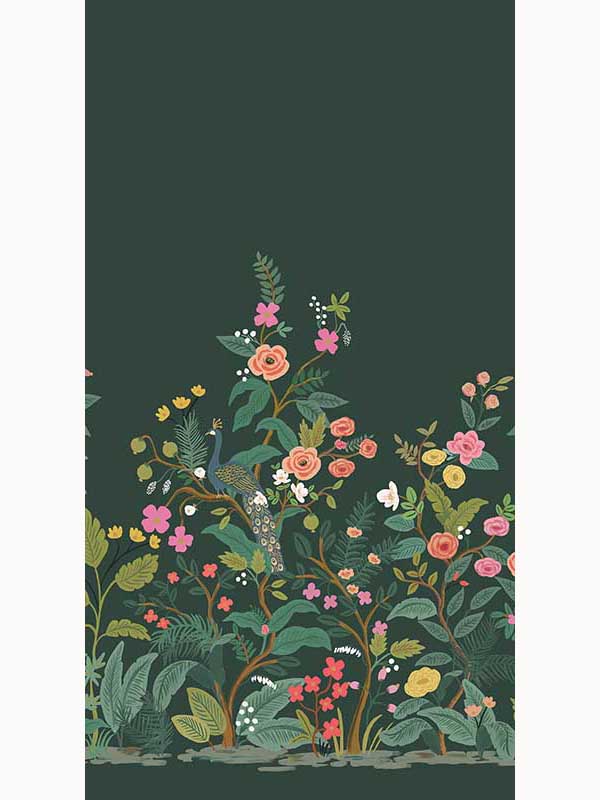 Peacock mural in emerald color - pattern number RP7398M - by Rifle Paper Co in the Rifle Paper Co Third Edition collection