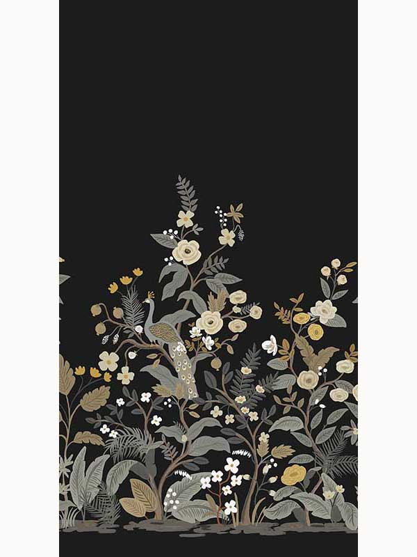 Peacock mural in black color - pattern number RP7399M - by Rifle Paper Co in the Rifle Paper Co Third Edition collection