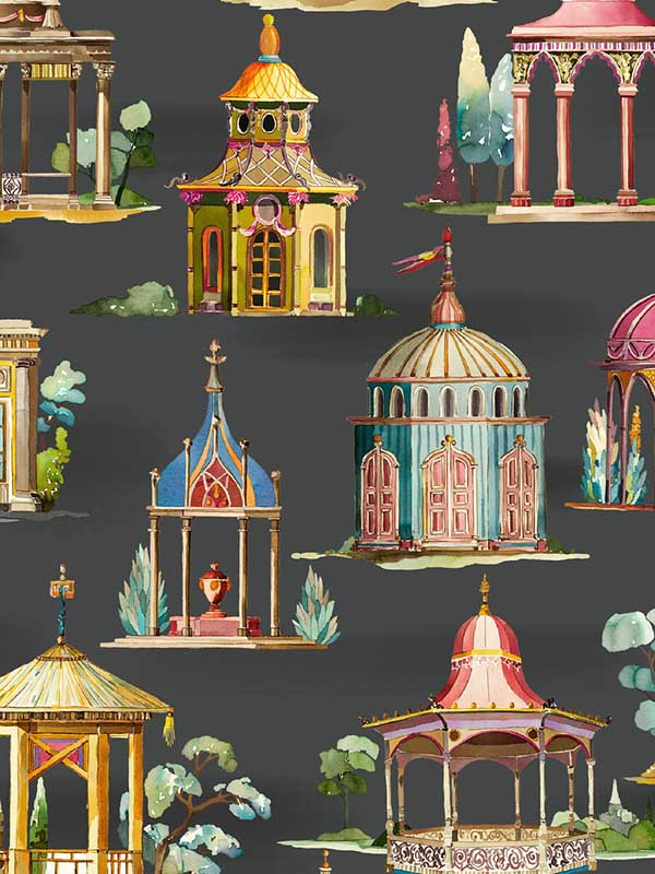 Follies wallpaper in ebony color - pattern number FG093.A2.0 - by Mulberry Home in the Icons Wallpaper collection