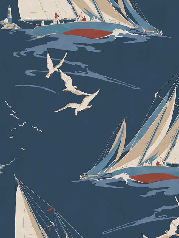 Round The Island fabric in indigo color - pattern number FG094.H10.0 - by Mulberry Home in the Icons Wallpaper collection