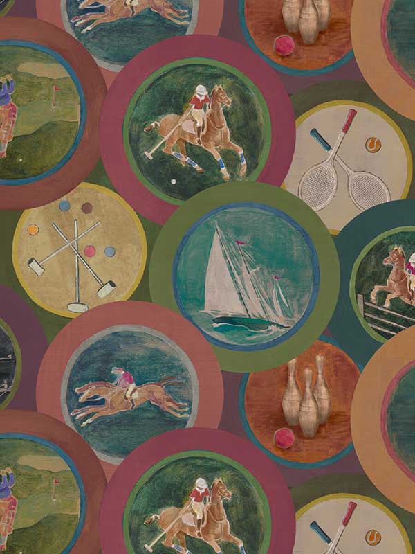 Sporting Life fabric in plum color - pattern number FG095.H113.0 - by Mulberry Home in the Icons Wallpaper collection