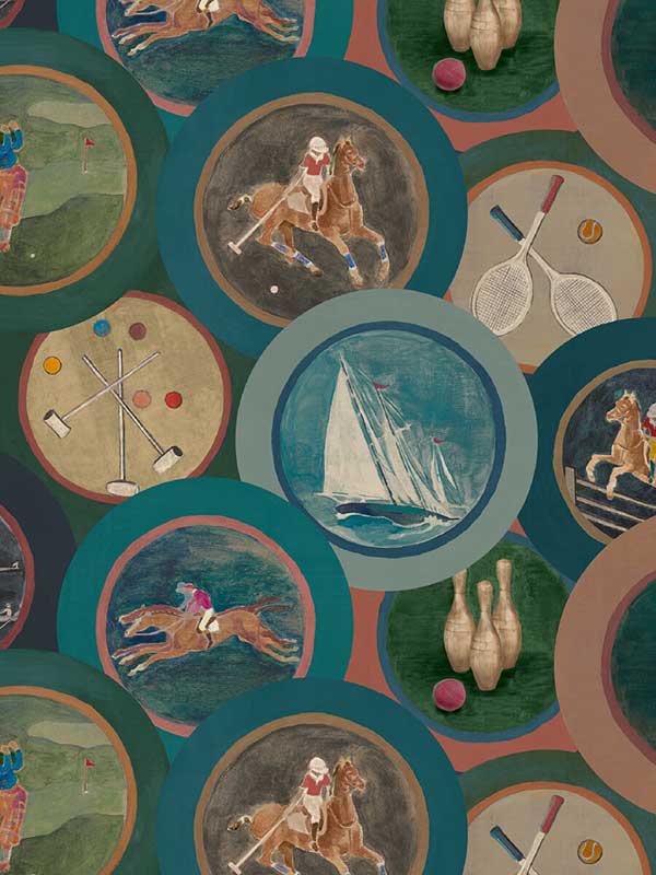 Sporting Life fabric in teal color - pattern number FG095.R11.0 - by Mulberry Home in the Icons Wallpaper collection