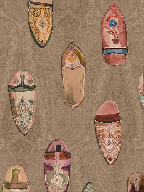 Babouches fabric in antique color - pattern number FG096.J52.0 - by Mulberry Home in the Icons Wallpaper collection