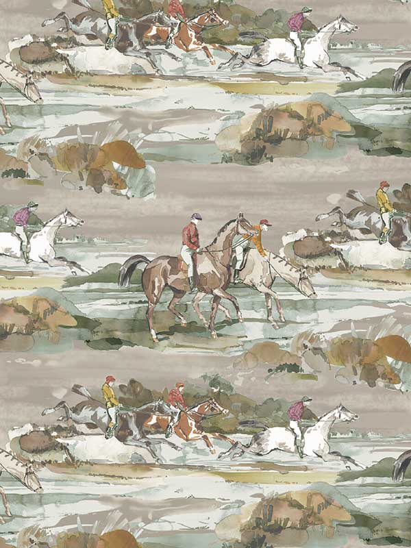 Morning Gallop fabric in grey sand color - pattern number FG097.A46.0 - by Mulberry Home in the Icons Wallpaper collection