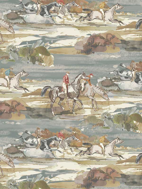 Morning Gallop fabric in blue sand color - pattern number FG097.H57.0 - by Mulberry Home in the Icons Wallpaper collection