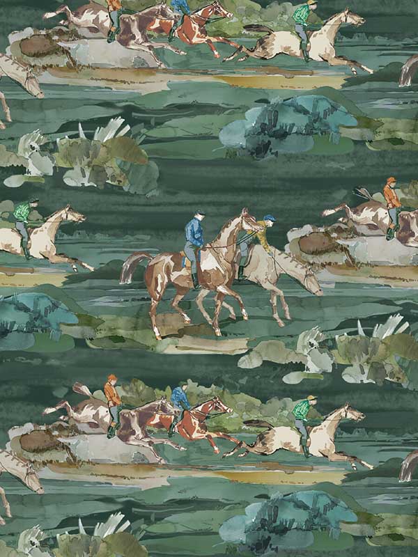 Morning Gallop fabric in teal color - pattern number FG097.R11.0 - by Mulberry Home in the Icons Wallpaper collection