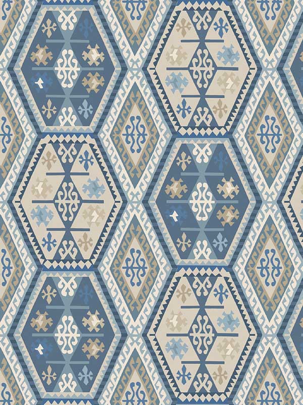 Buckland fabric in blue color - pattern number FG098.H101.0 - by Mulberry Home in the Icons Wallpaper collection