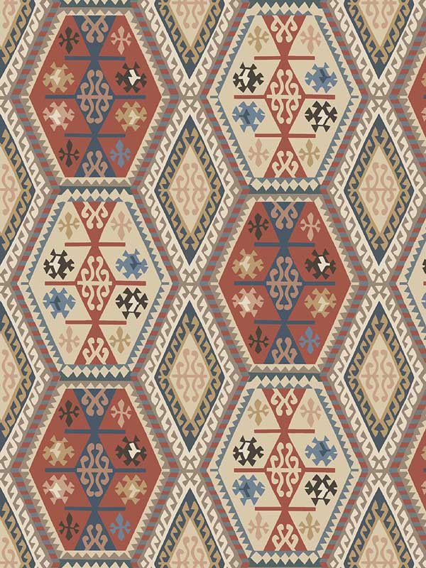 Buckland wallpaper in red blue color - pattern number FG098.V110.0 - by Mulberry Home in the Icons Wallpaper collection