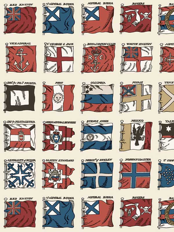 Naval Ensigns fabric in red blue color - pattern number FG099.V110.0 - by Mulberry Home in the Icons Wallpaper collection