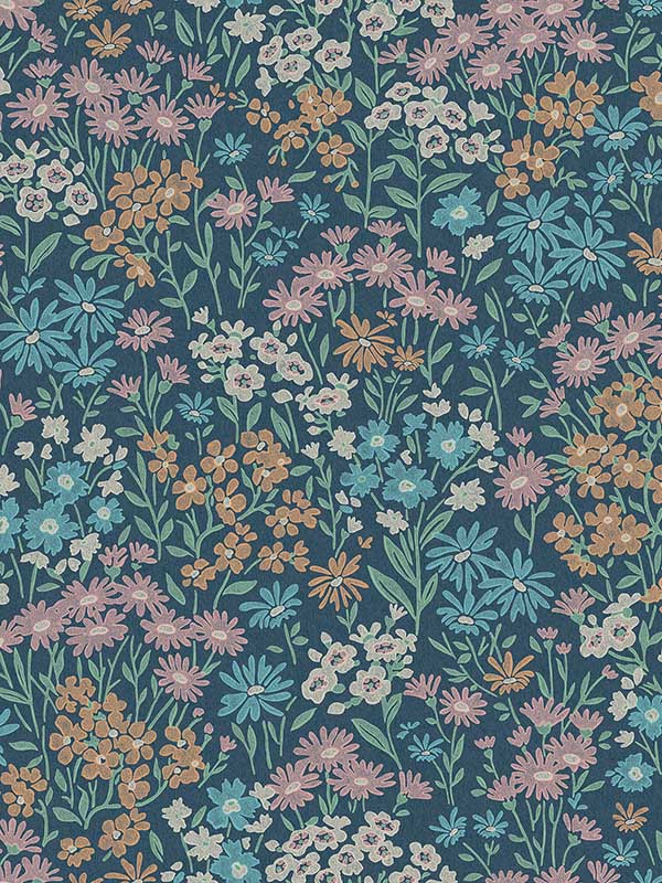 Ditsy Daisies fabric in dark blue color - pattern number 4164-M1813 - by Advantage in the Westbury Forest collection