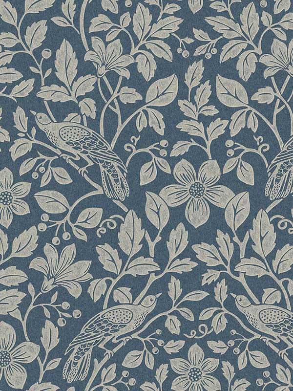Marlow Bird Vine fabric in dark blue color - pattern number 4164-M1818 - by Advantage in the Westbury Forest collection