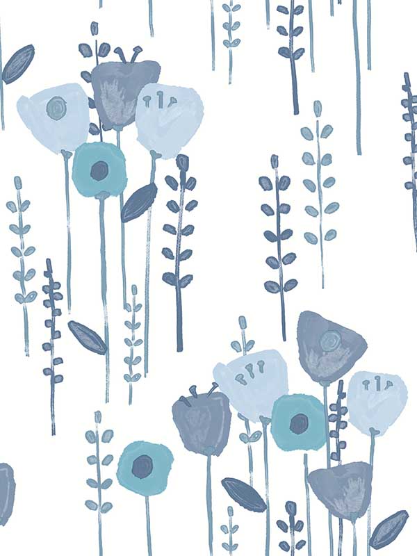 Mabel Floral Field fabric in blue color - pattern number 4135-27274 - by A Street Prints in the Whimsy collection