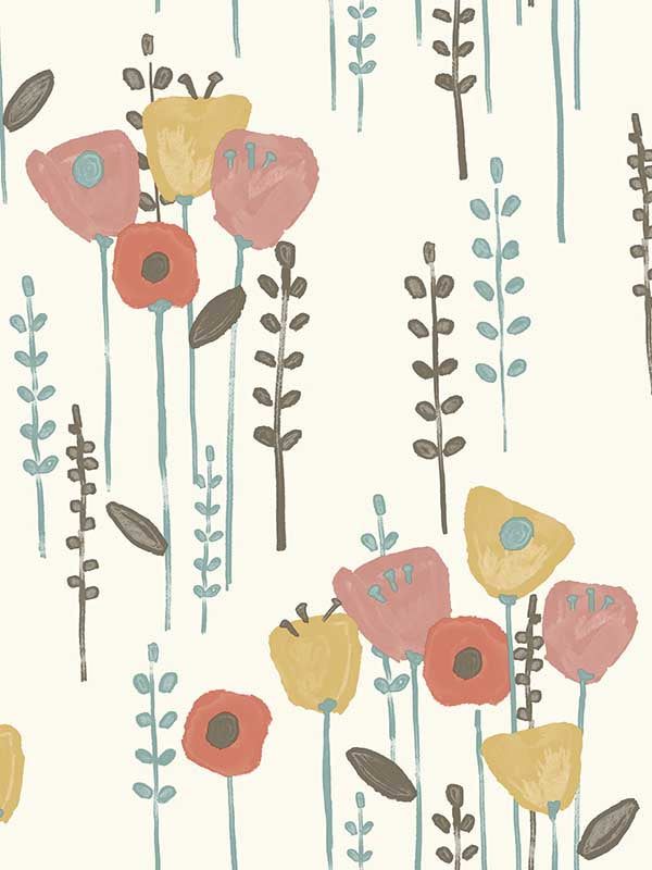 Mabel Floral Field fabric in coral color - pattern number 4135-27278 - by A Street Prints in the Whimsy collection