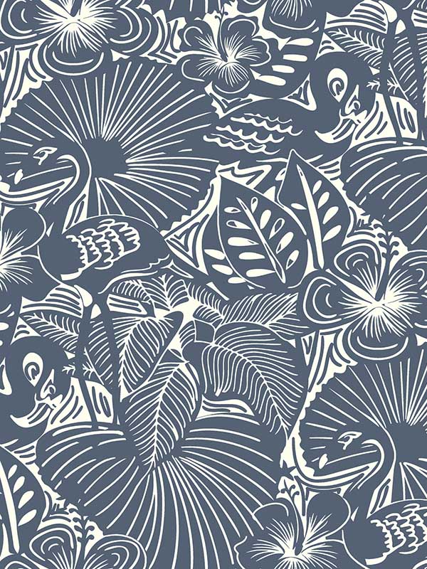 Idalia Floral Flamingo wallpaper in navy color - pattern number 4135-72716 - by A Street Prints in the Whimsy collection