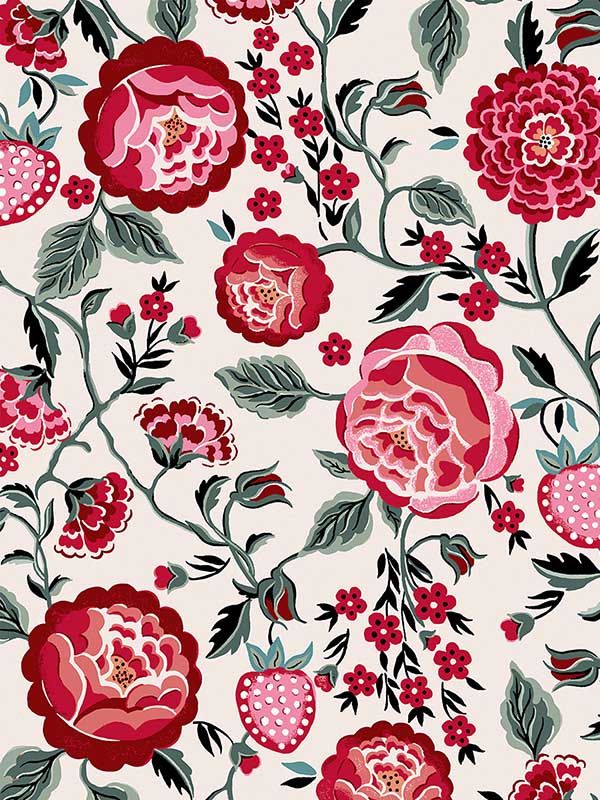 Strawberry Garden fabric in rose color - pattern number 125497 - by Graham and Brown in the Cath Kidston Collection collection