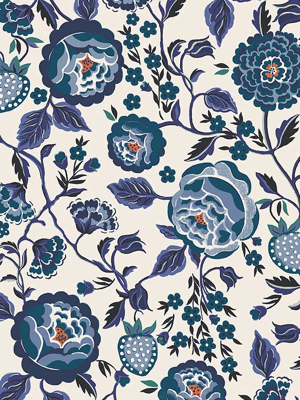 Strawberry fabric in garden blue color - pattern number 125498 - by Graham and Brown in the Cath Kidston Collection collection