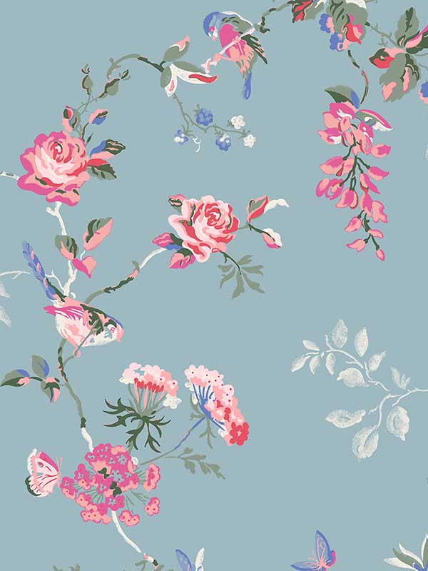 Birds and Roses fabric in summer color - pattern number 125504 - by Graham and Brown in the Cath Kidston Collection collection