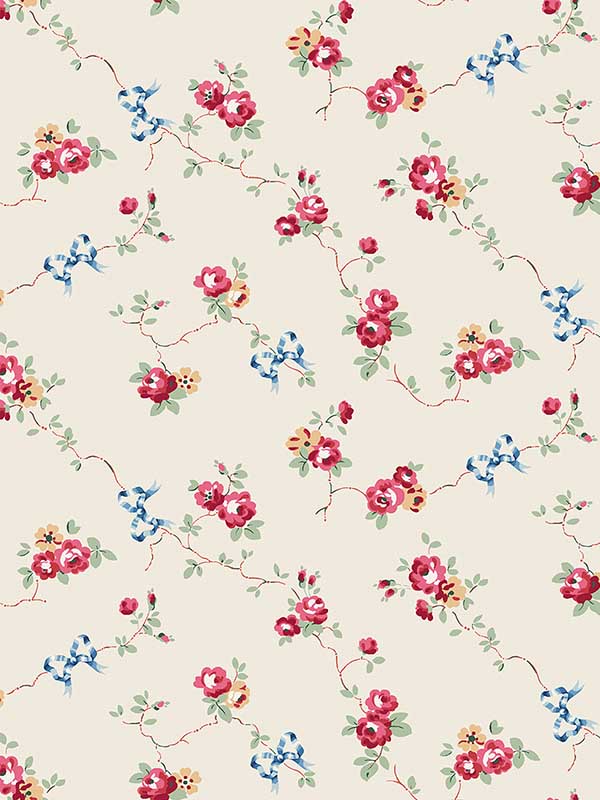 Rose and Bows fabric in cream color - pattern number 125511 - by Graham and Brown in the Cath Kidston Collection collection