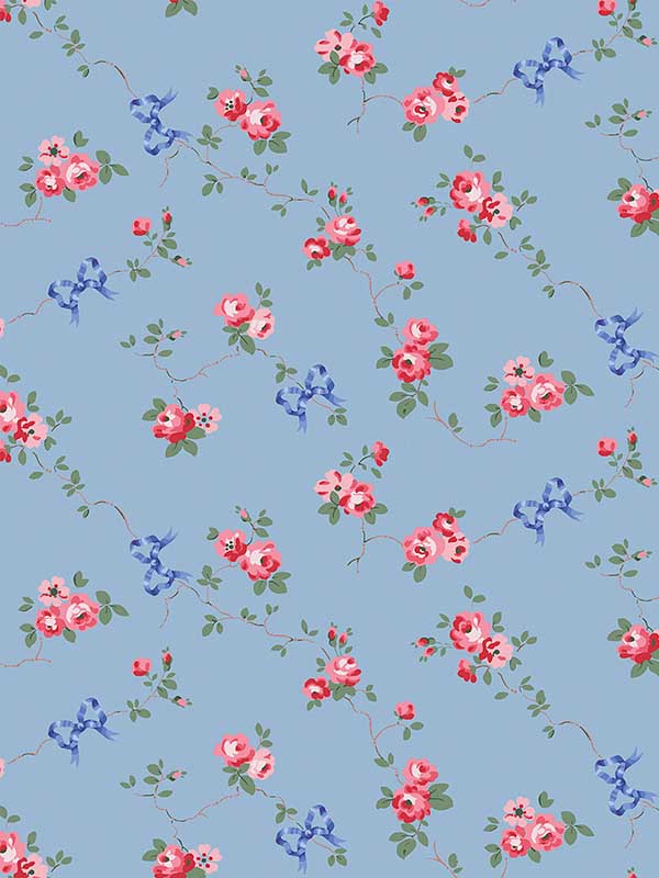 Rose and Bows fabric in blue color - pattern number 125513 - by Graham and Brown in the Cath Kidston Collection collection